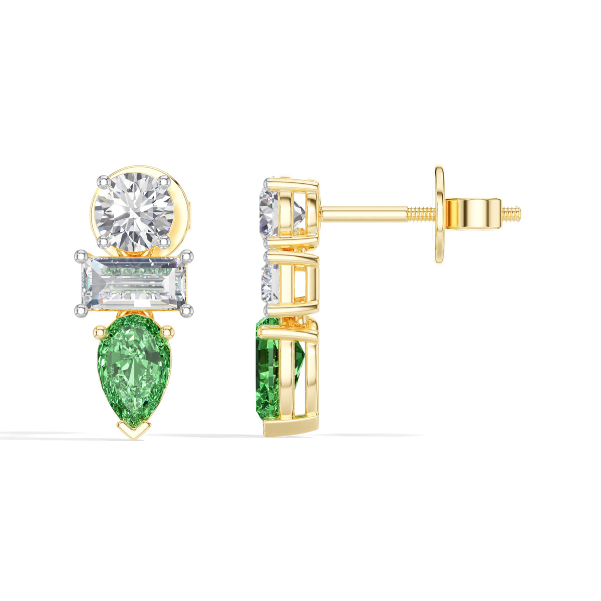 Pear & Emerald Lab Grown Diamond Three-Stone Dangler Verena Earrings 