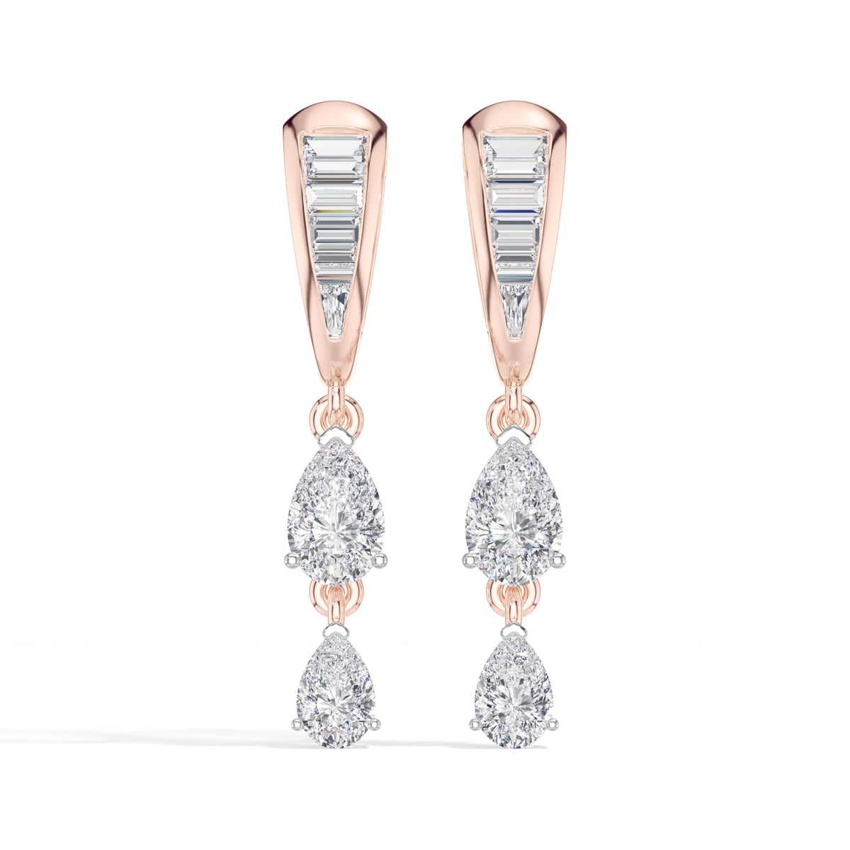 Baguette Hoop Graduated Pear Drop Lab Grown Diamond Vaelen Earrings 