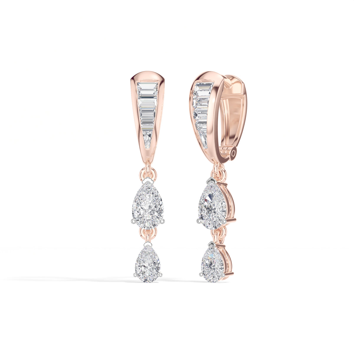 Baguette Hoop Graduated Pear Drop Lab Grown Diamond Vaelen Earrings 