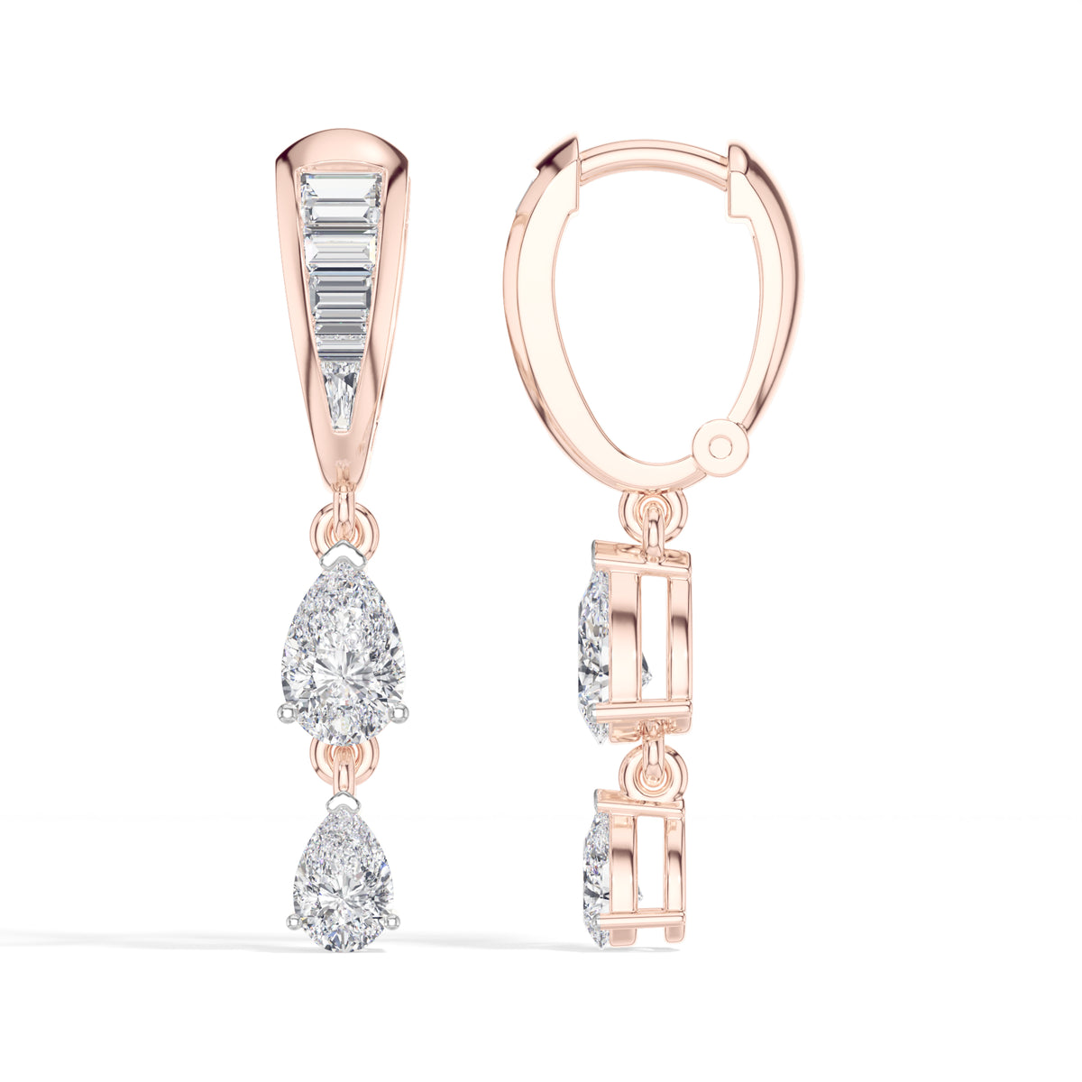 Baguette Hoop Graduated Pear Drop Lab Grown Diamond Vaelen Earrings 