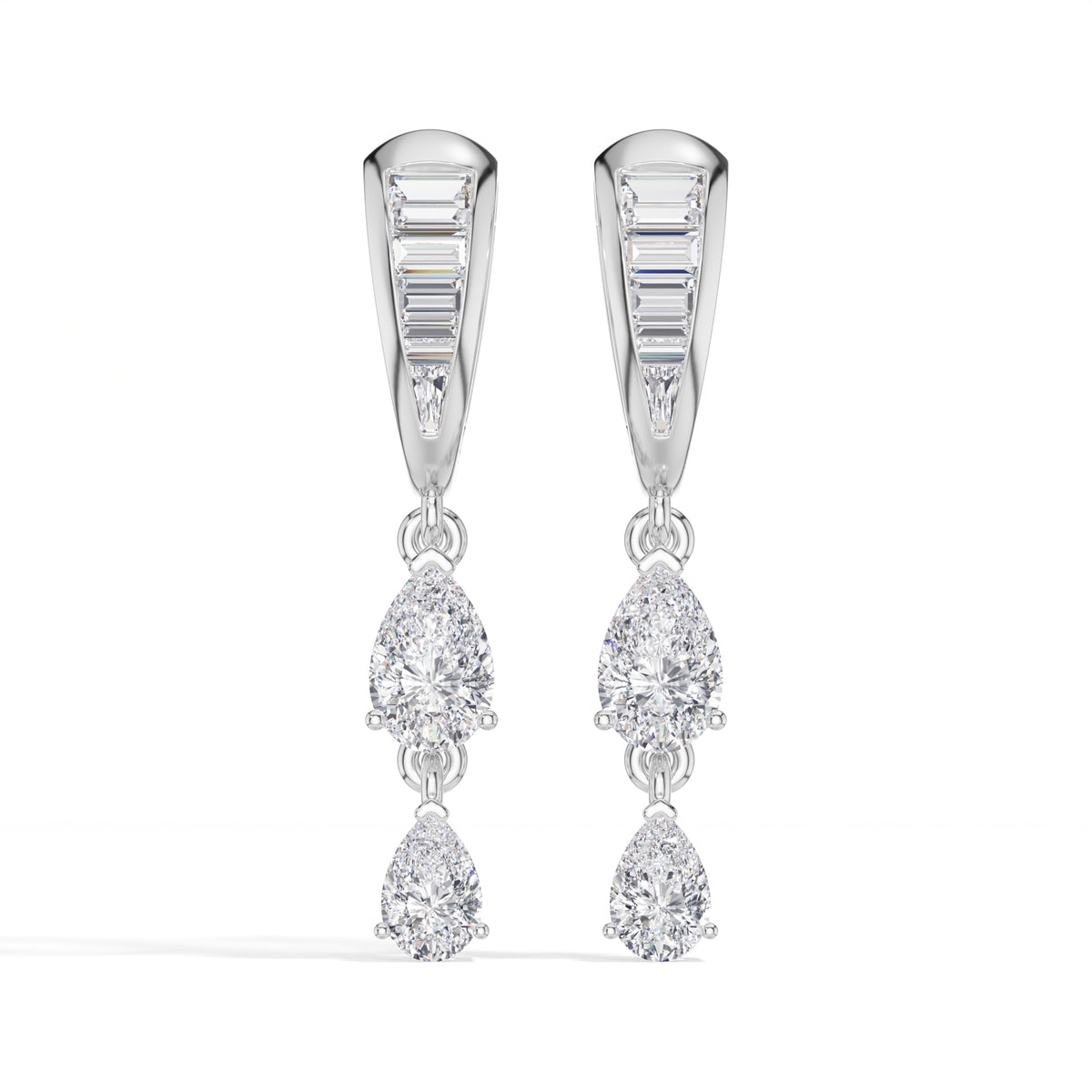 Baguette Hoop Graduated Pear Drop Lab Grown Diamond Vaelen Earrings 