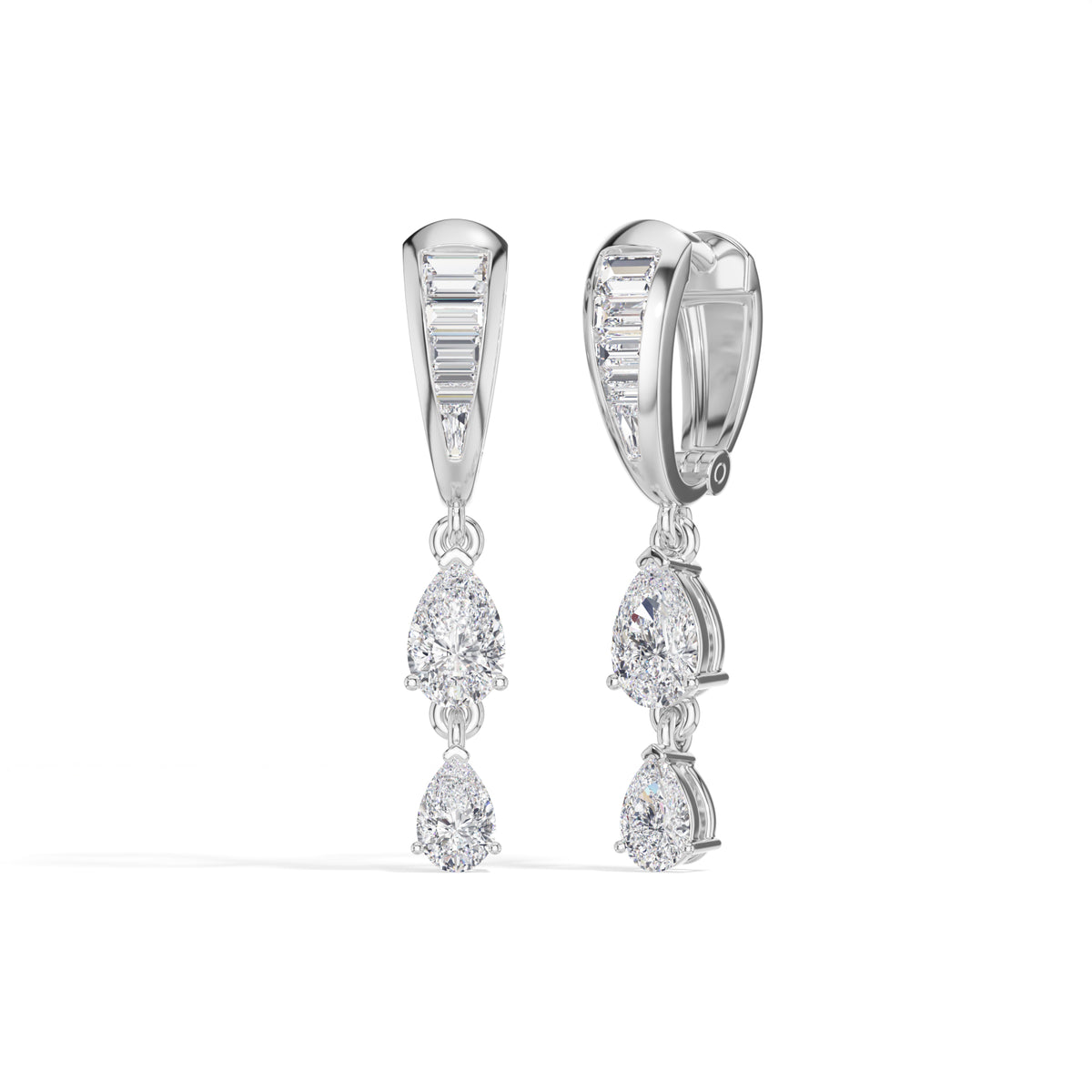 Baguette Hoop Graduated Pear Drop Lab Grown Diamond Earrings 