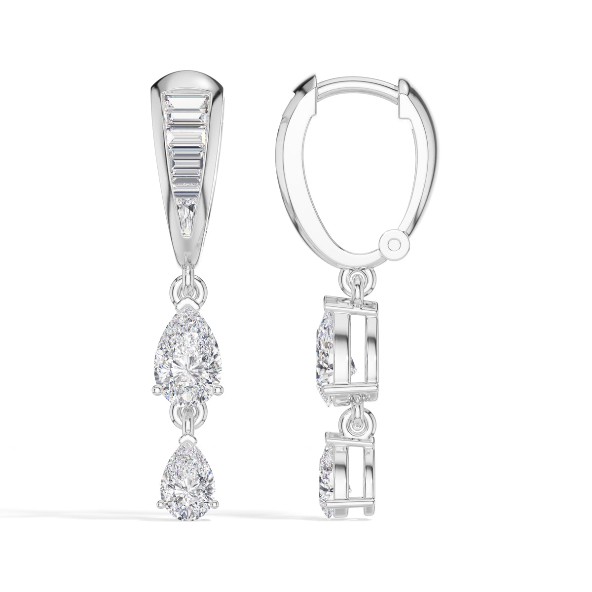 Baguette Hoop Graduated Pear Drop Lab Grown Diamond Vaelen Earrings 