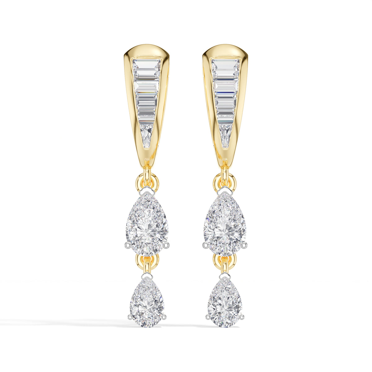 Baguette Hoop Graduated Pear Drop Lab Grown Diamond Vaelen Earrings 