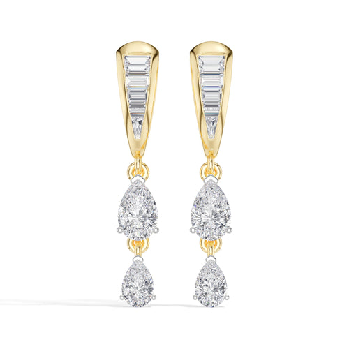 Baguette Hoop Graduated Pear Drop Lab Grown Diamond Vaelen Earrings 