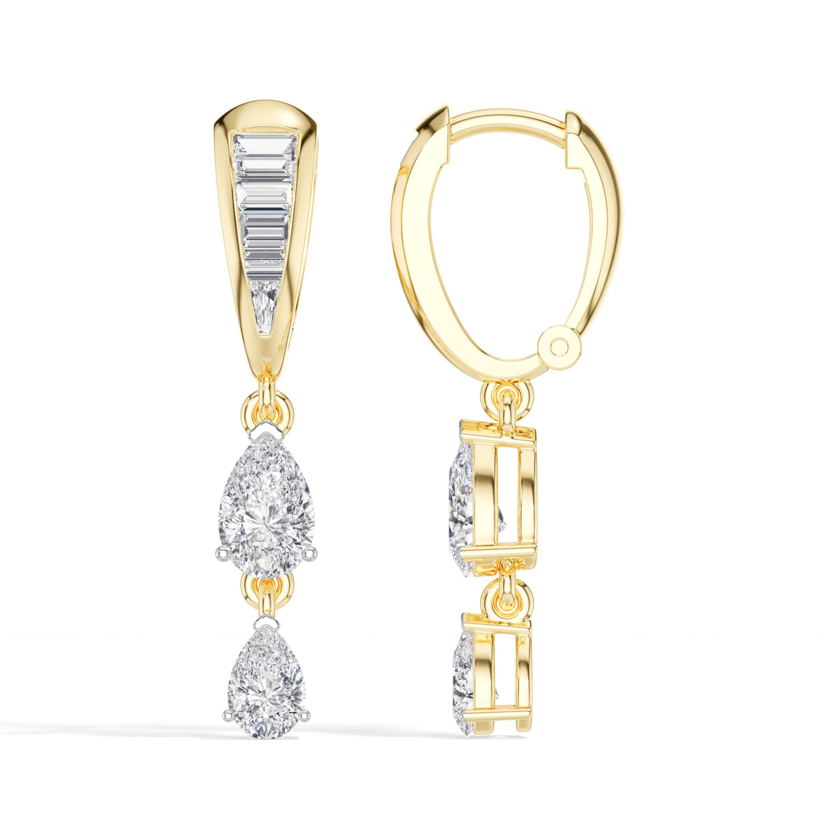 Baguette Hoop Graduated Pear Drop Lab Grown Diamond Vaelen Earrings 