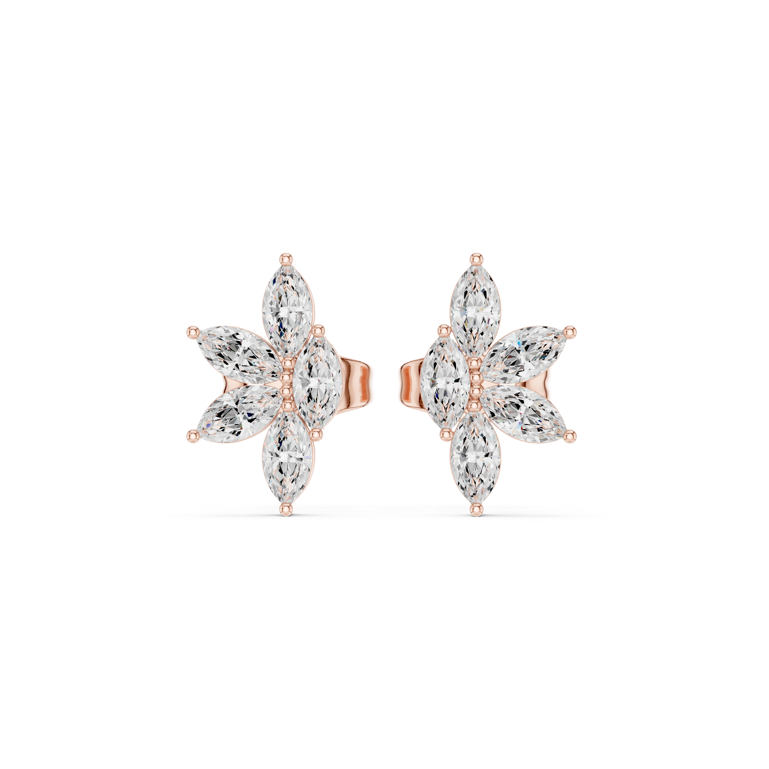 Gold Floral Petal Design Marquise Lab Grown Diamond Azvyn Earring