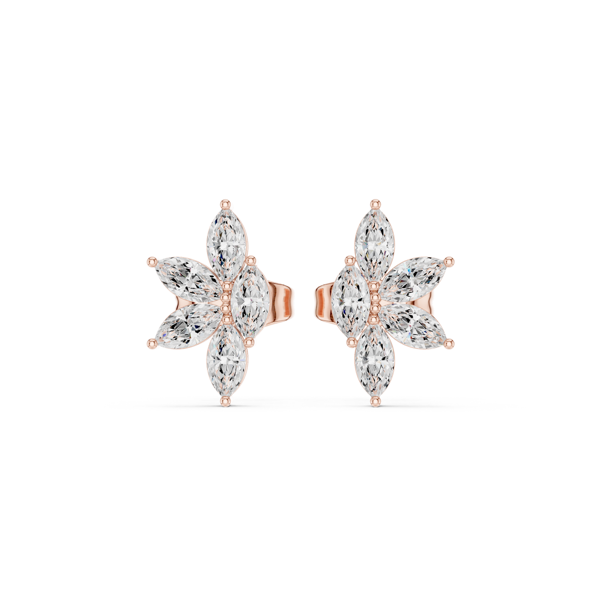 Gold Floral Petal Design Marquise Lab Grown Diamond Azvyn Earring
