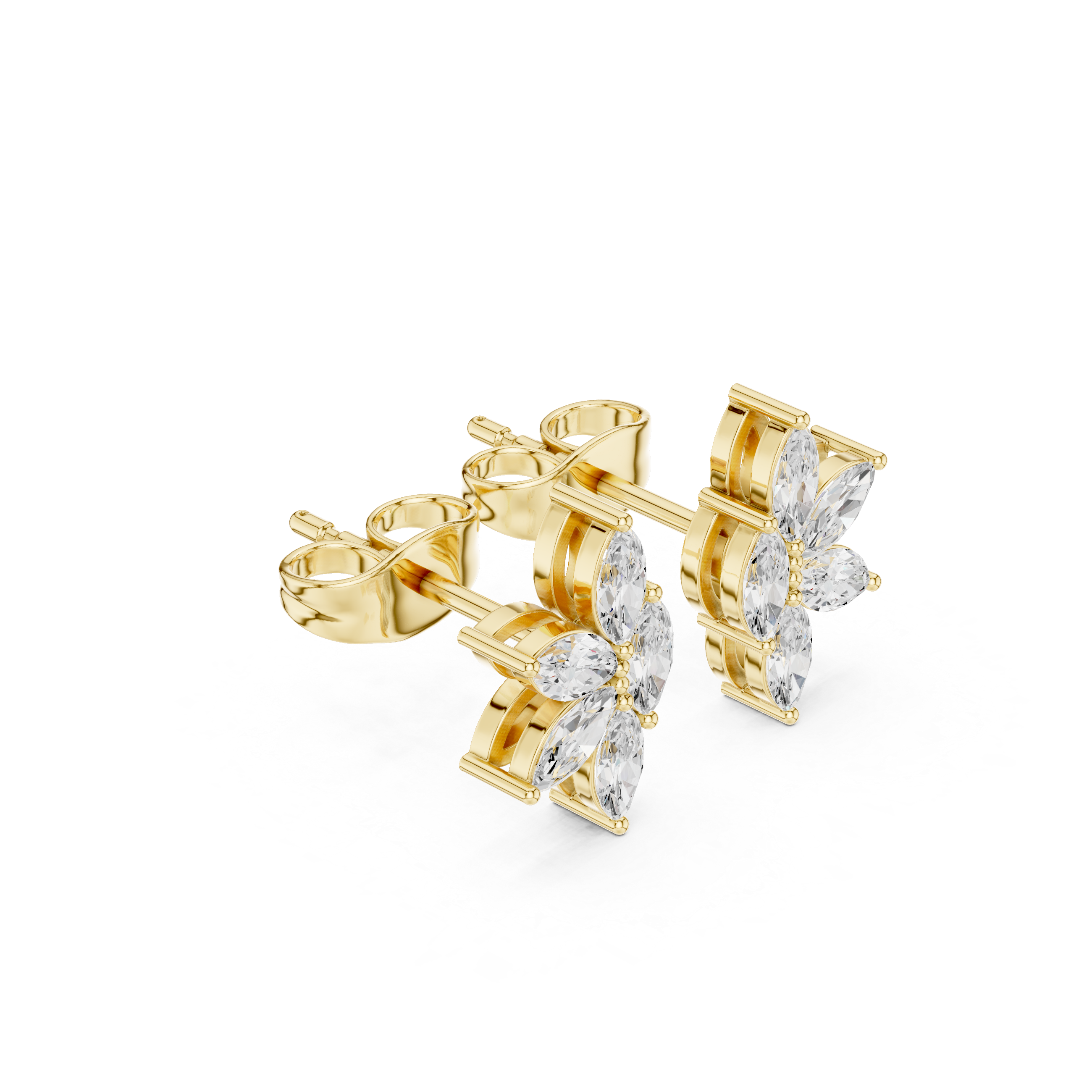 Gold Floral Petal Design Marquise Lab Grown Diamond Azvyn Earring