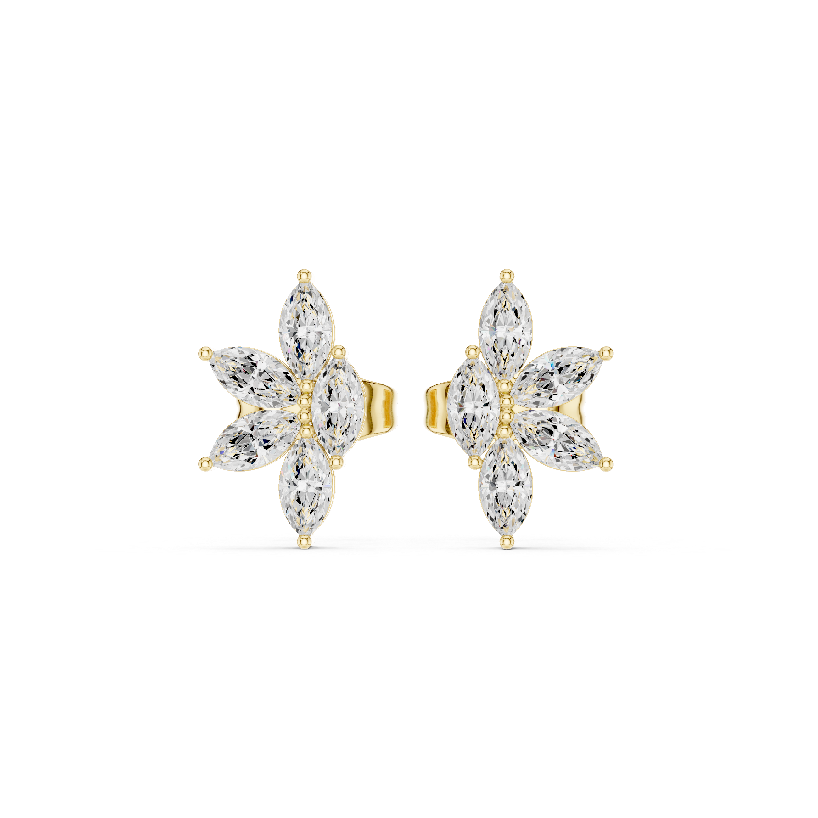 Gold Floral Petal Design Marquise Lab Grown Diamond Azvyn Earring