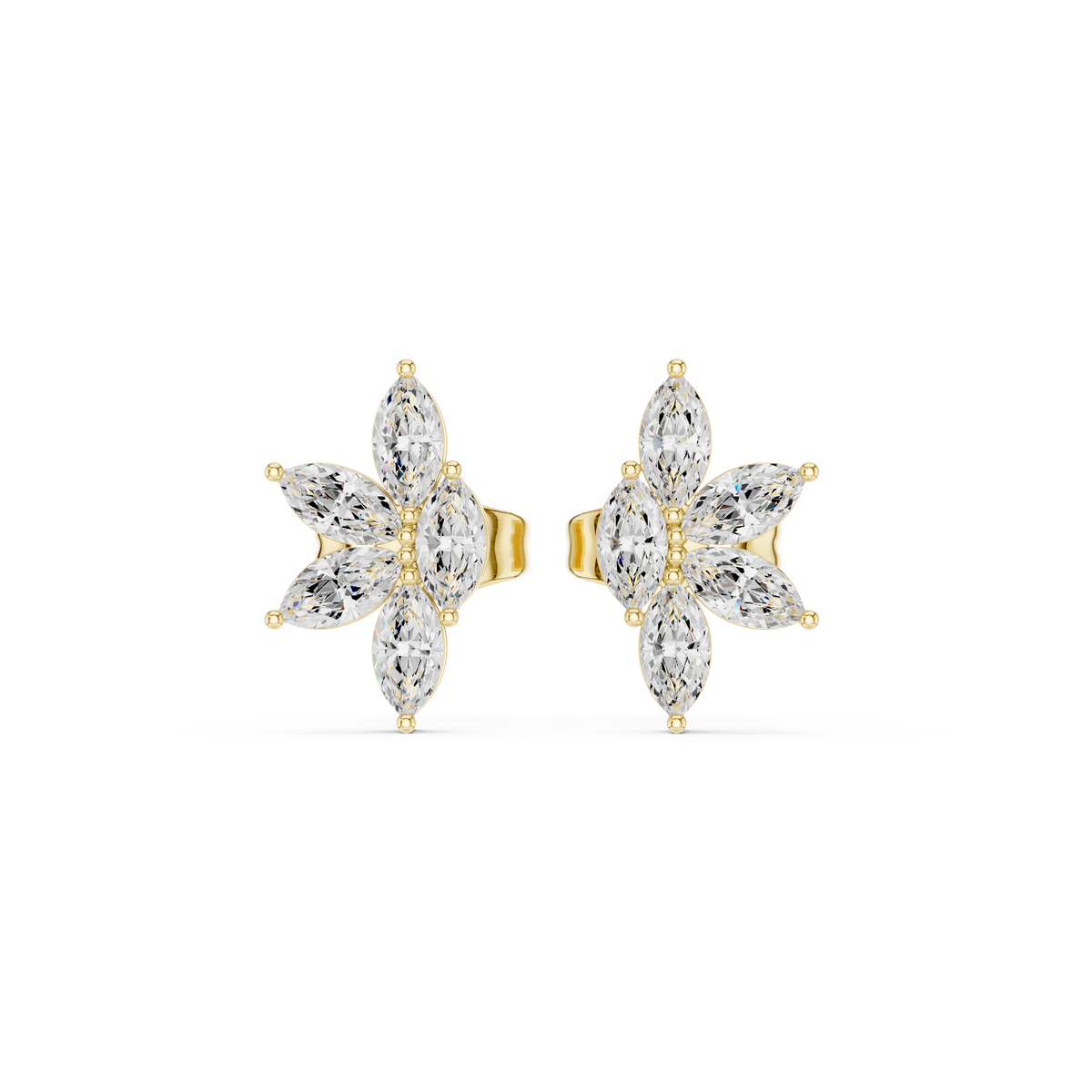 Gold Floral Petal Design Marquise Lab Grown Diamond Azvyn Earring