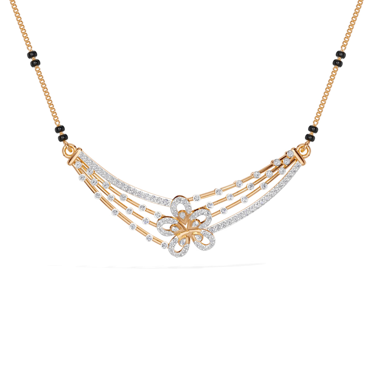 Rose Gold Cluster Layered Pave Round Lab Grown Diamond Korvix Mangalsutra