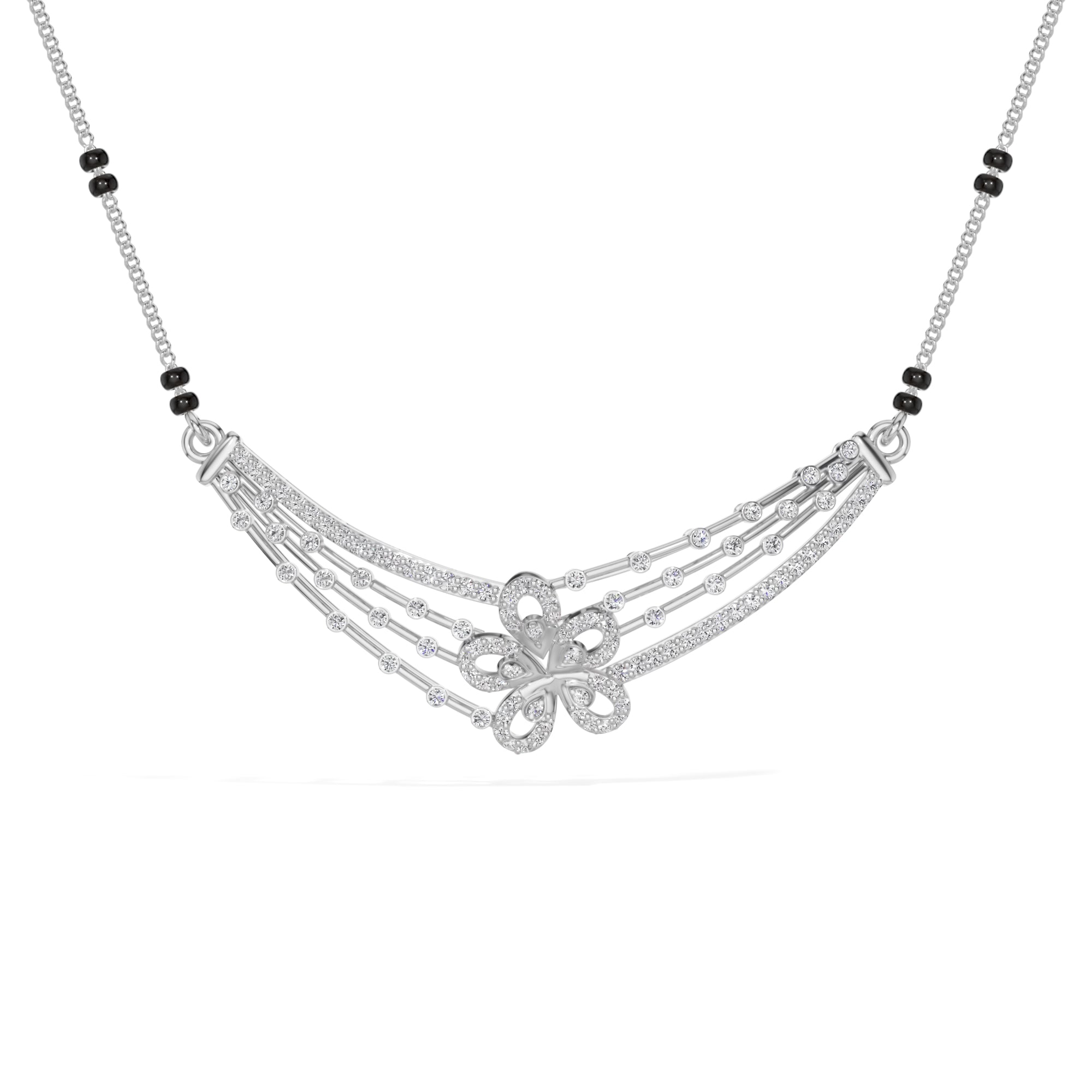 White Gold Cluster Layered Pave Round Lab Grown Diamond Korvix Mangalsutra