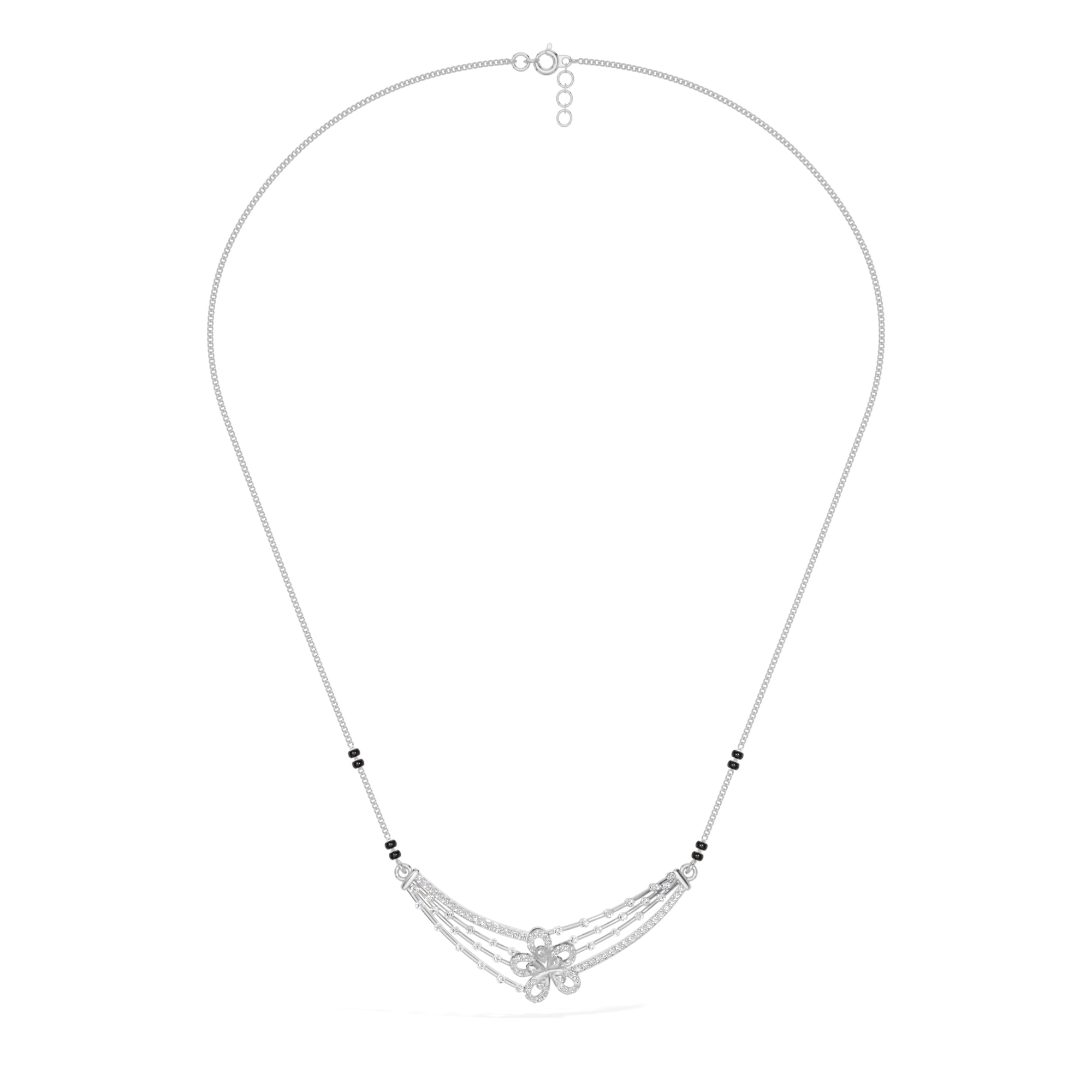 White Gold Cluster Layered Pave Round Lab Grown Diamond Korvix Mangalsutra