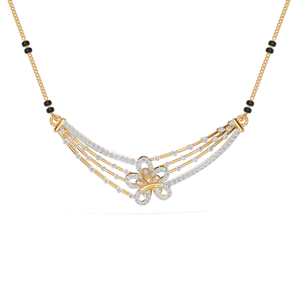 Yellow Gold Cluster Layered Pave Round Lab Grown Diamond Korvix Mangalsutra