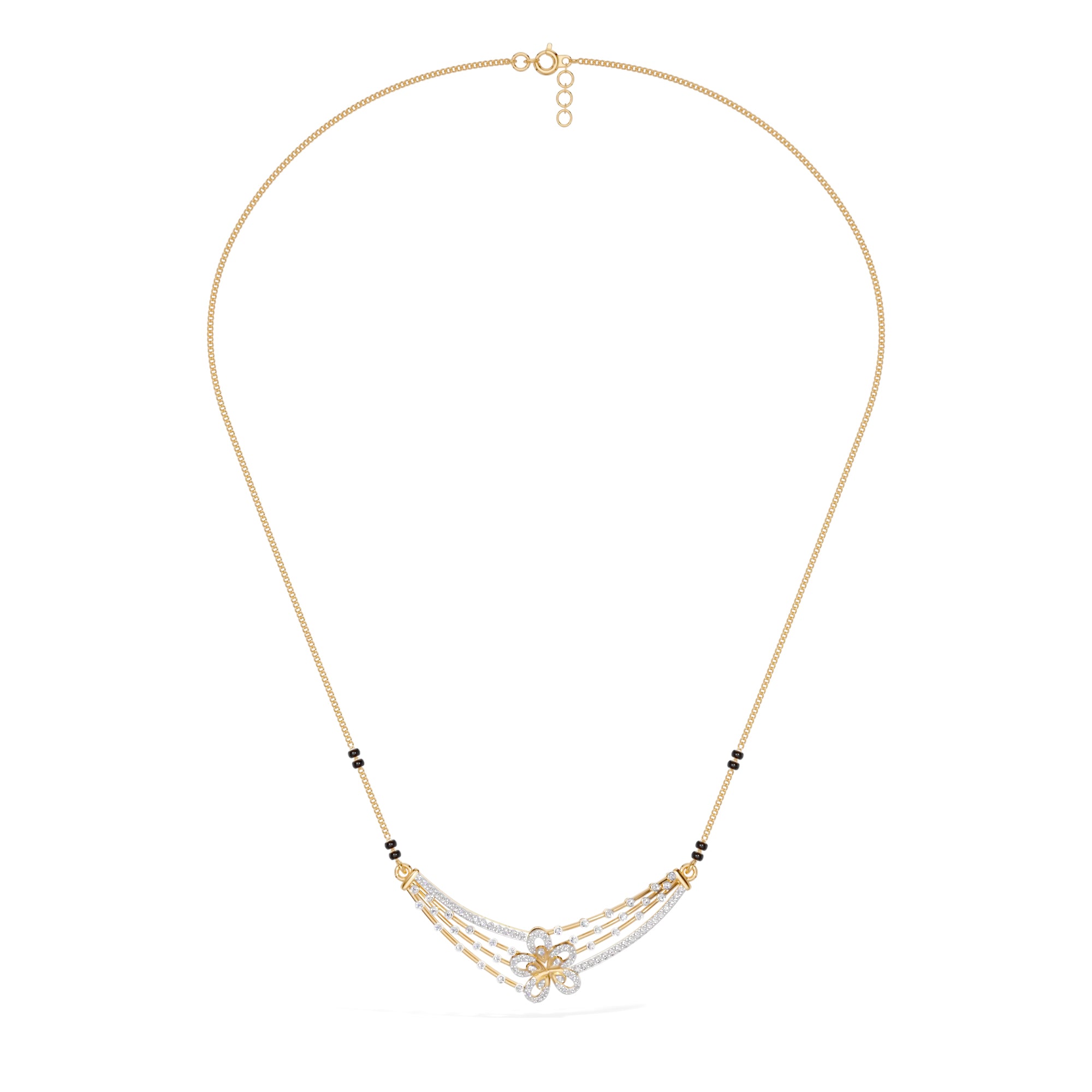 Yellow Gold Cluster Layered Pave Round Lab Grown Diamond Korvix Mangalsutra
