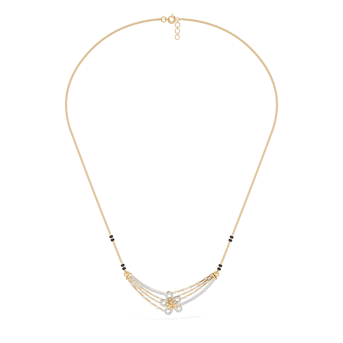 Yellow Gold Cluster Layered Pave Round Lab Grown Diamond Korvix Mangalsutra