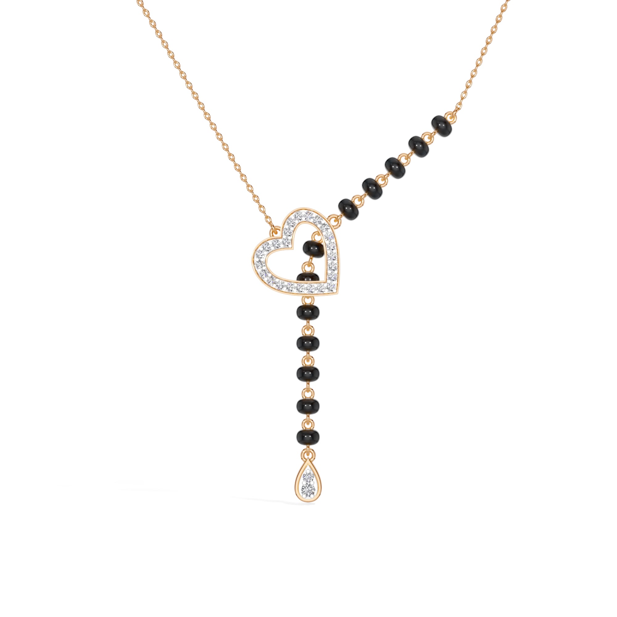 Rose Gold Heart Pave Drop Round Lab Grown Diamond Orvexa Mangalsutra