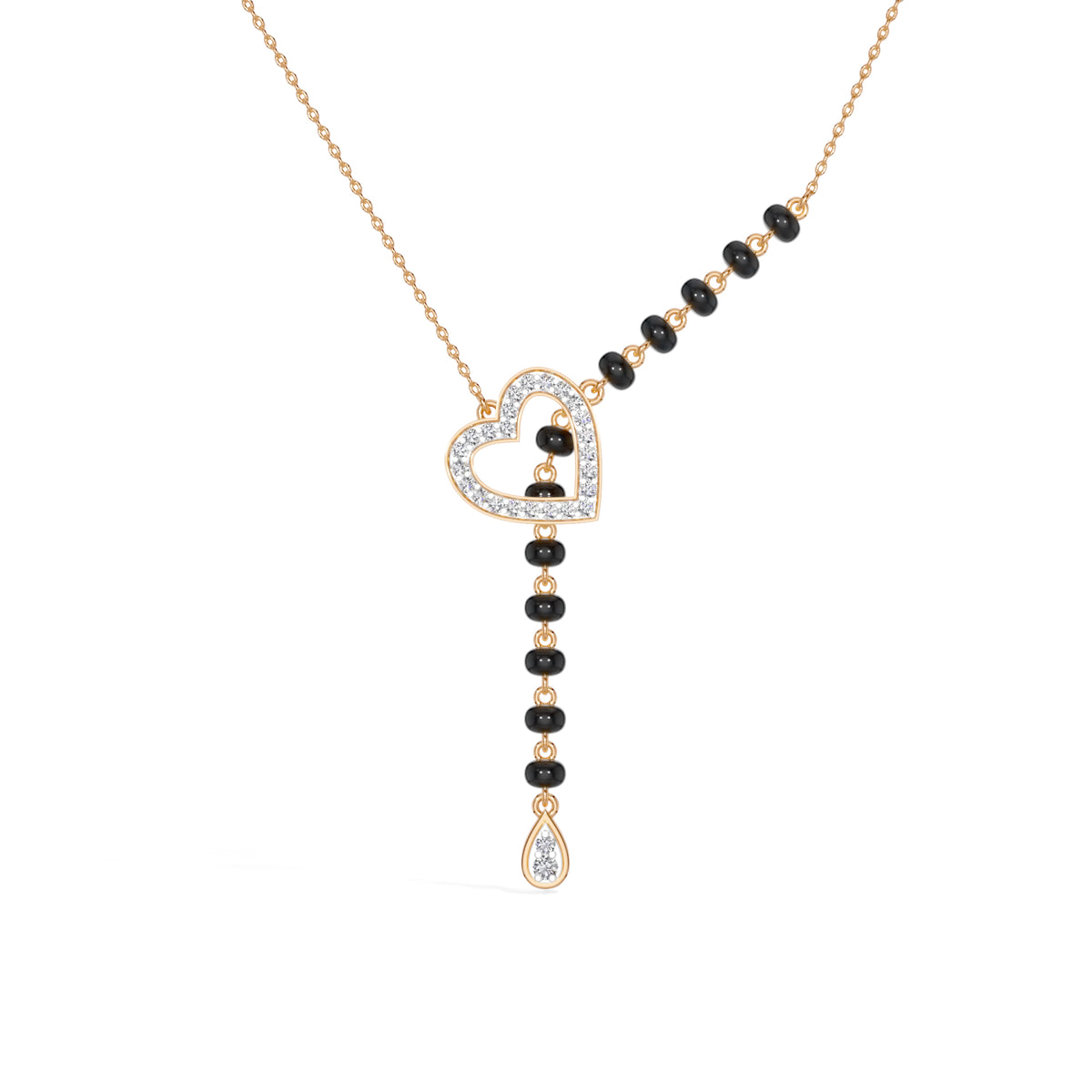Rose Gold Heart Pave Drop Round Lab Grown Diamond Orvexa Mangalsutra