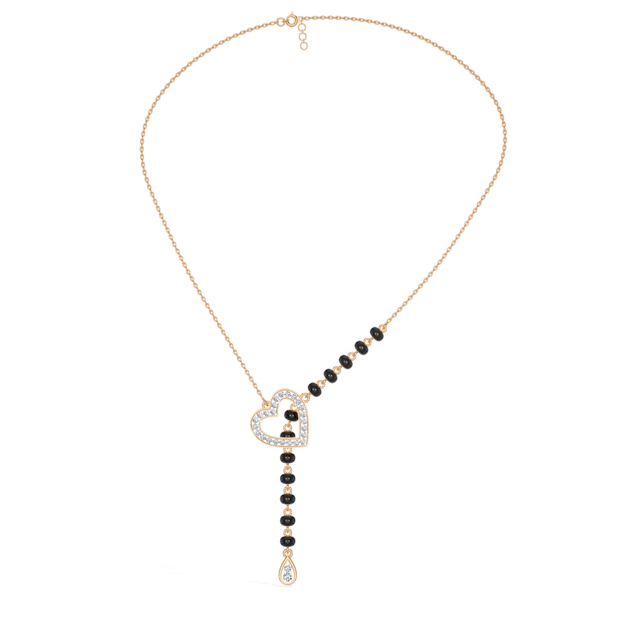 Rose Gold Heart Pave Drop Round Lab Grown Diamond Orvexa Mangalsutra
