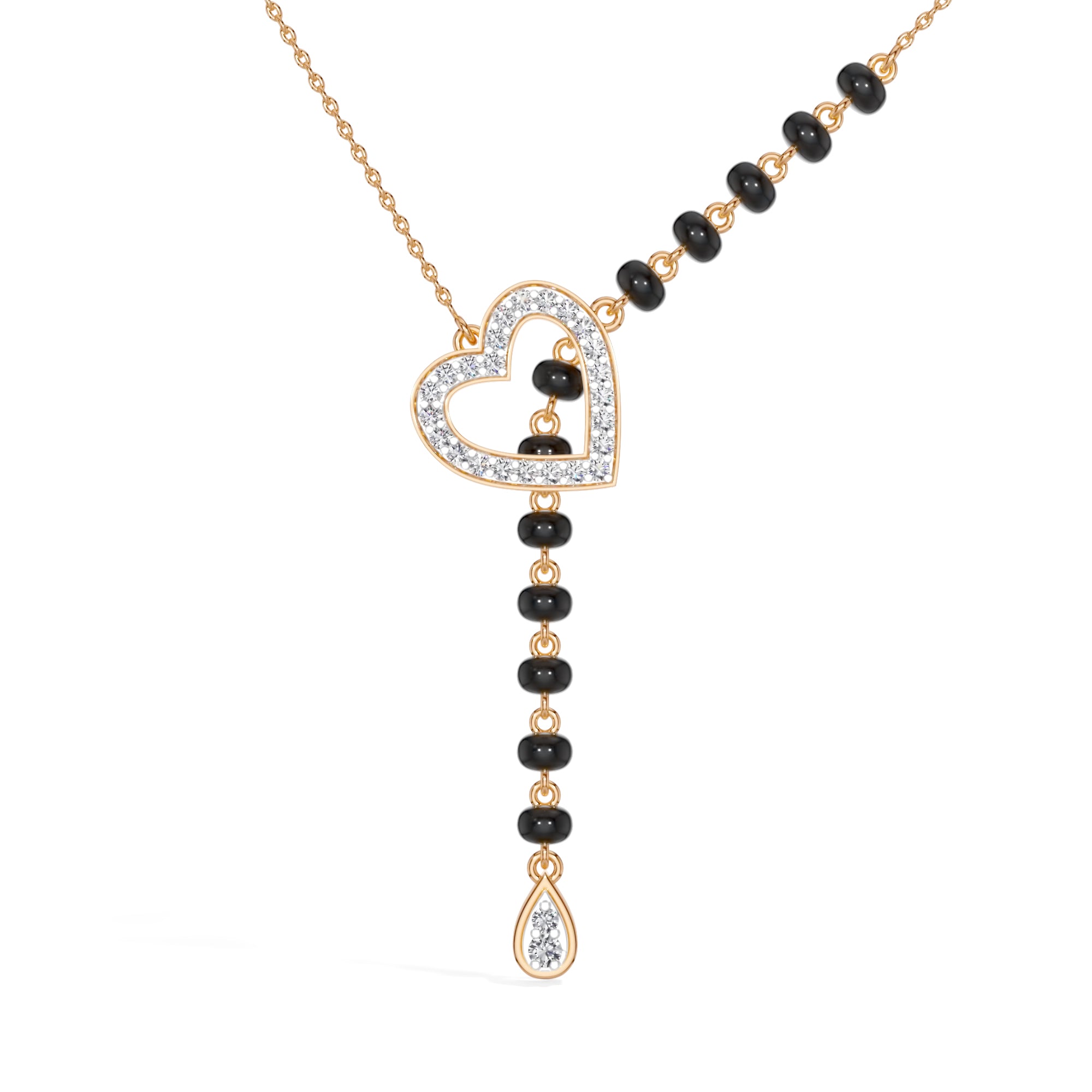 Rose Gold Heart Pave Drop Round Lab Grown Diamond Orvexa Mangalsutra