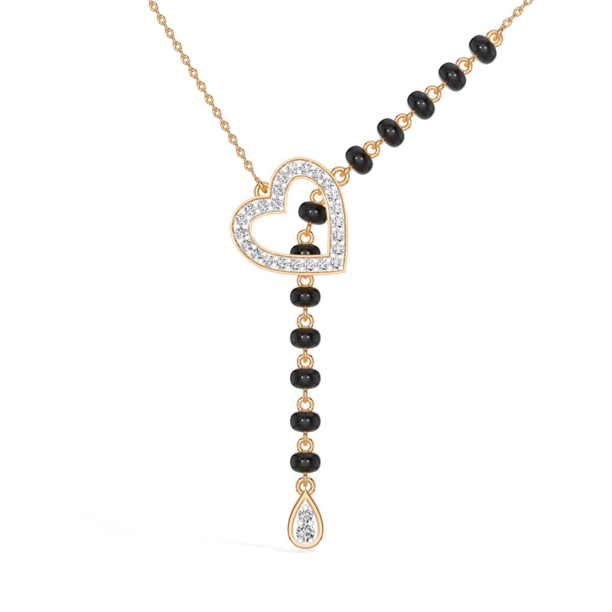 Rose Gold Heart Pave Drop Round Lab Grown Diamond Orvexa Mangalsutra