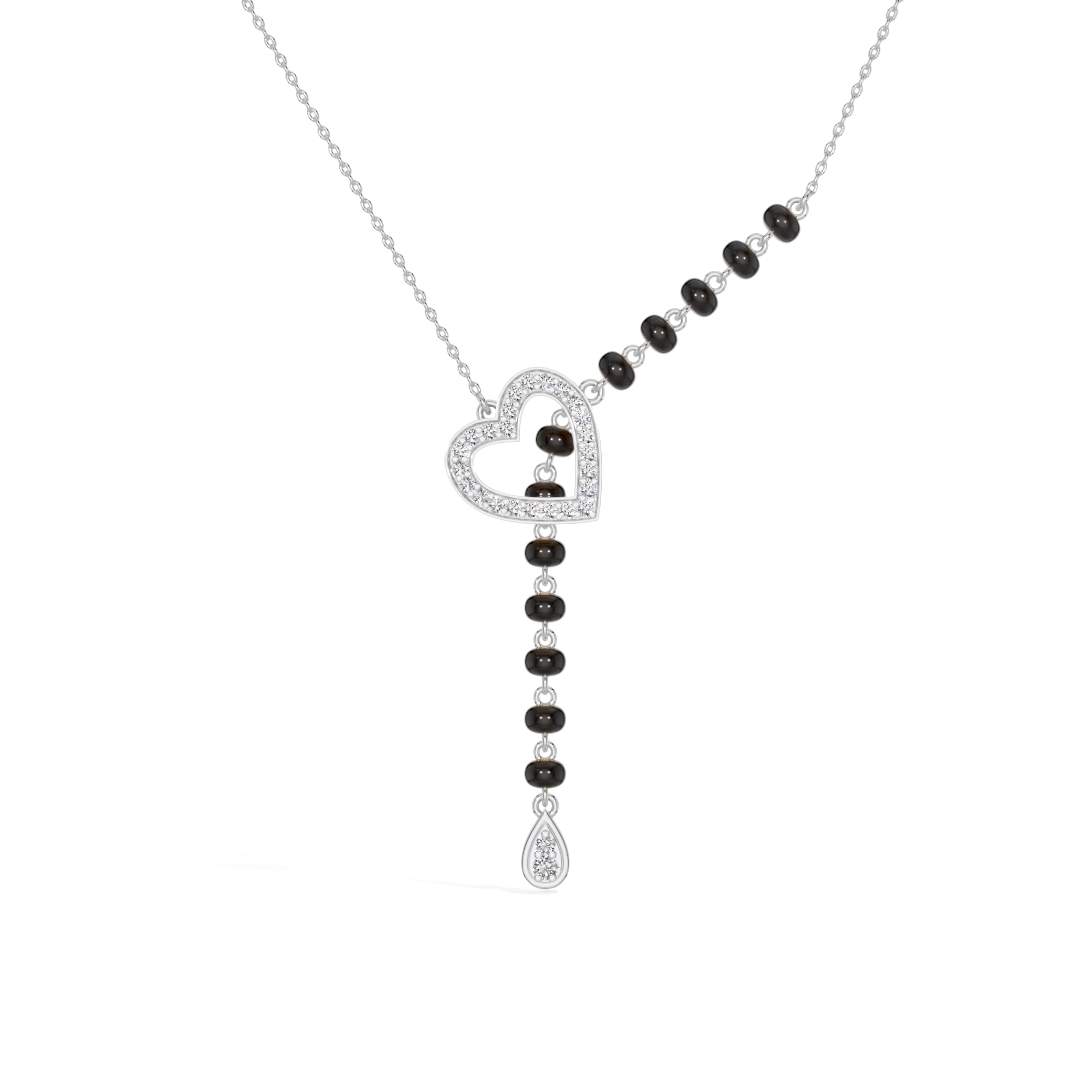 White Gold Heart Pave Drop Round Lab Grown Diamond Orvexa Mangalsutra