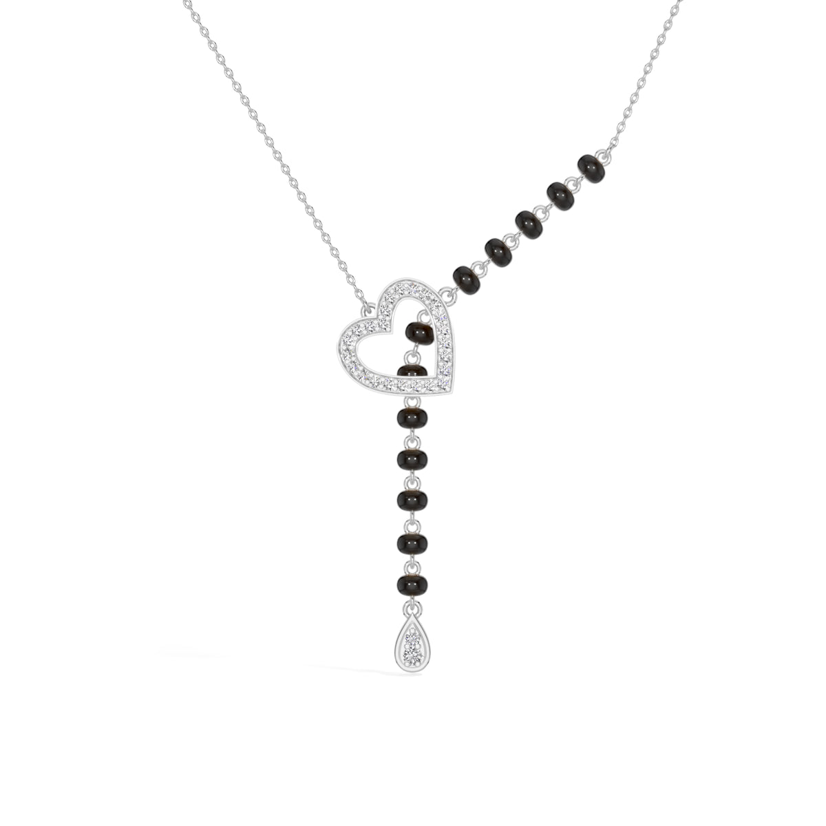 White Gold Heart Pave Drop Round Lab Grown Diamond Orvexa Mangalsutra