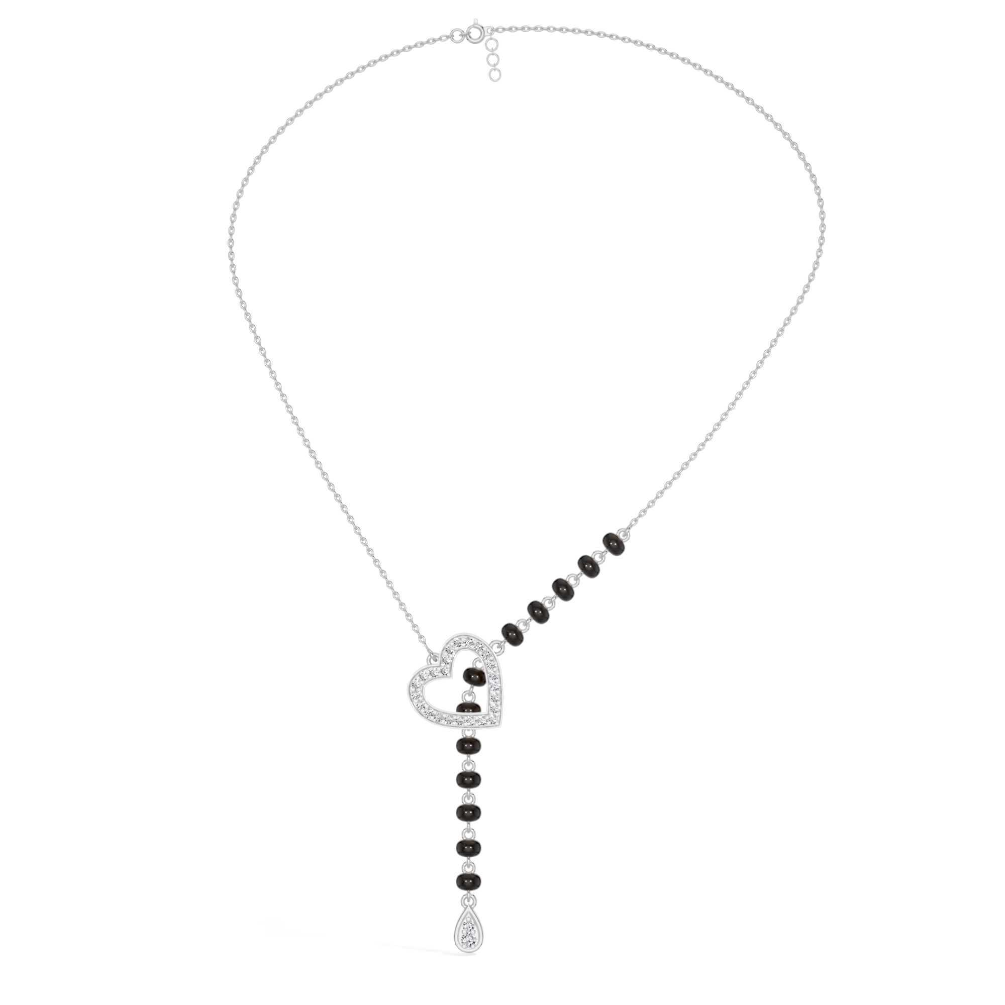White Gold Heart Pave Drop Round Lab Grown Diamond Orvexa Mangalsutra