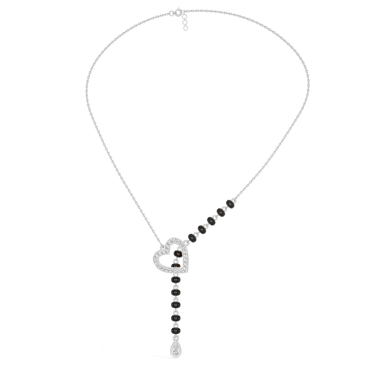 White Gold Heart Pave Drop Round Lab Grown Diamond Orvexa Mangalsutra