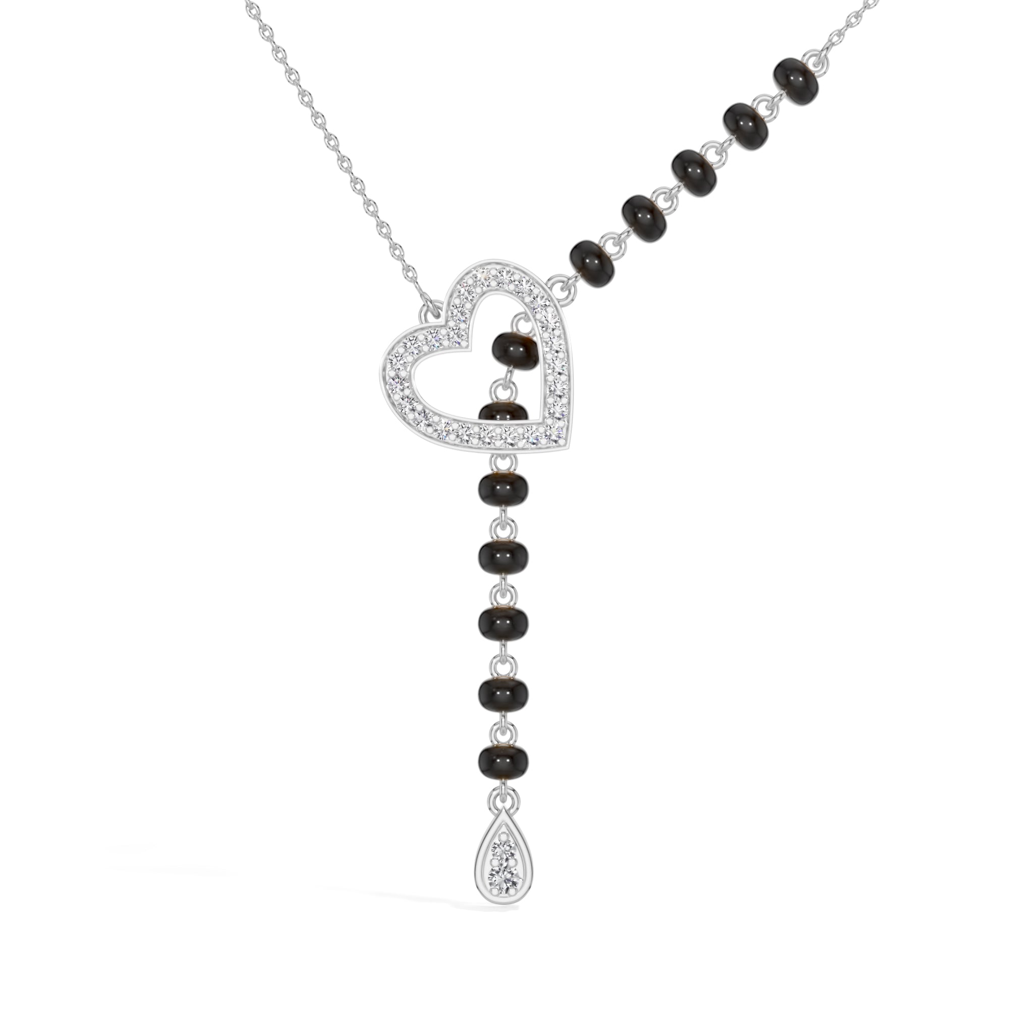 White Gold Heart Pave Drop Round Lab Grown Diamond Orvexa Mangalsutra