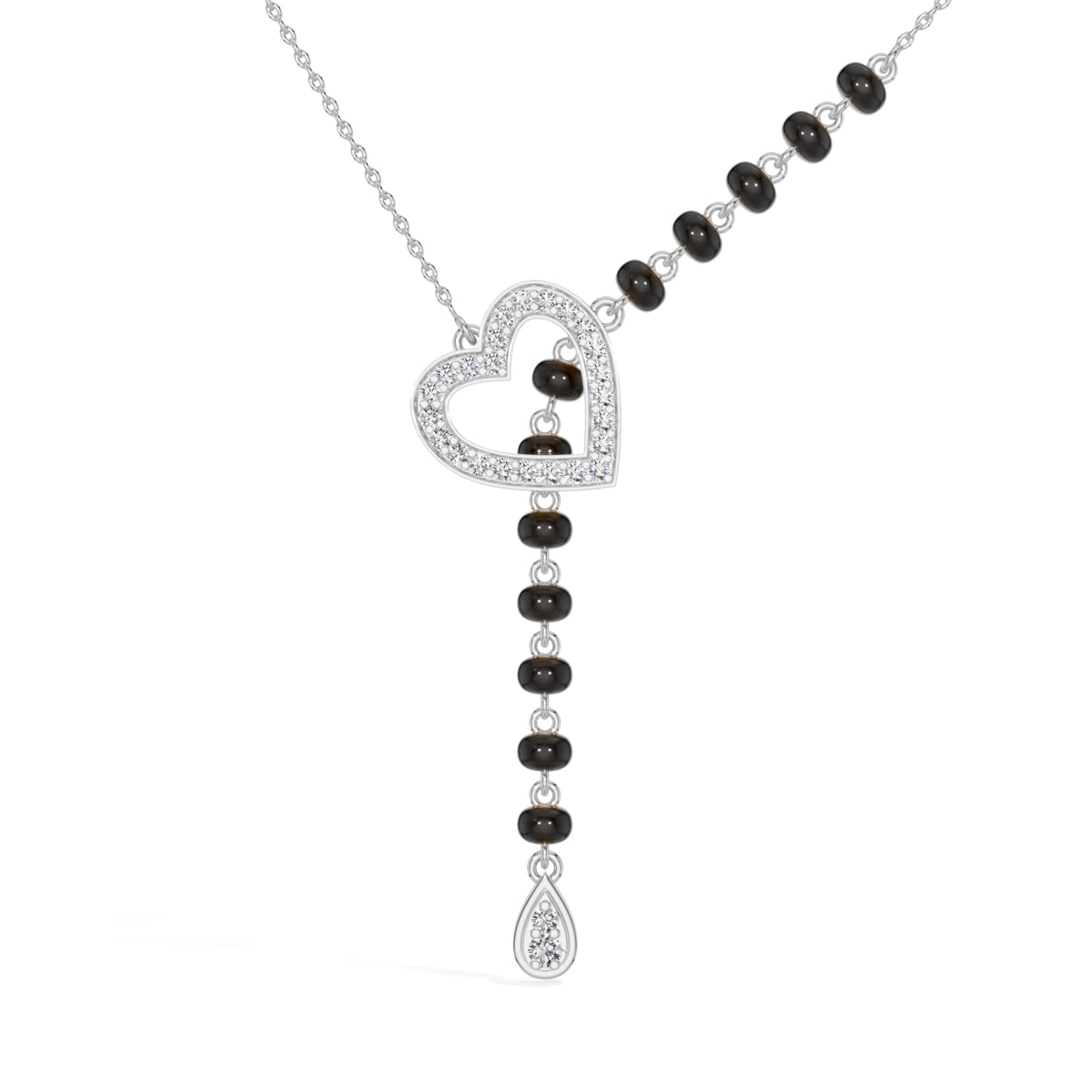 White Gold Heart Pave Drop Round Lab Grown Diamond Orvexa Mangalsutra