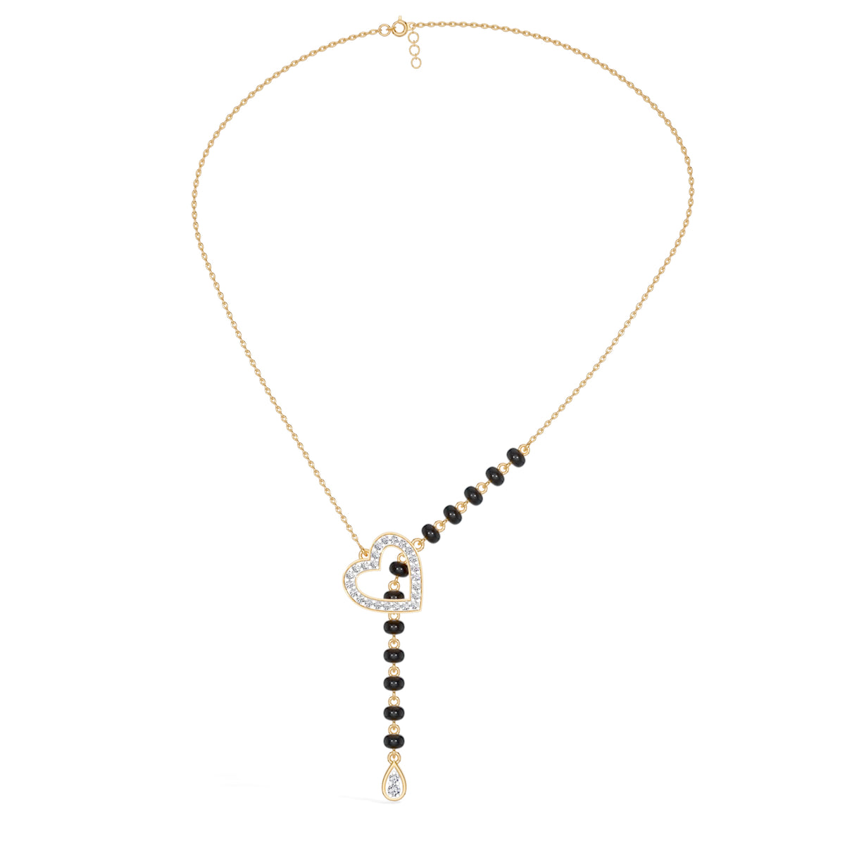 Yellow Gold Heart Pave Drop Round Lab Grown Diamond Orvexa Mangalsutra