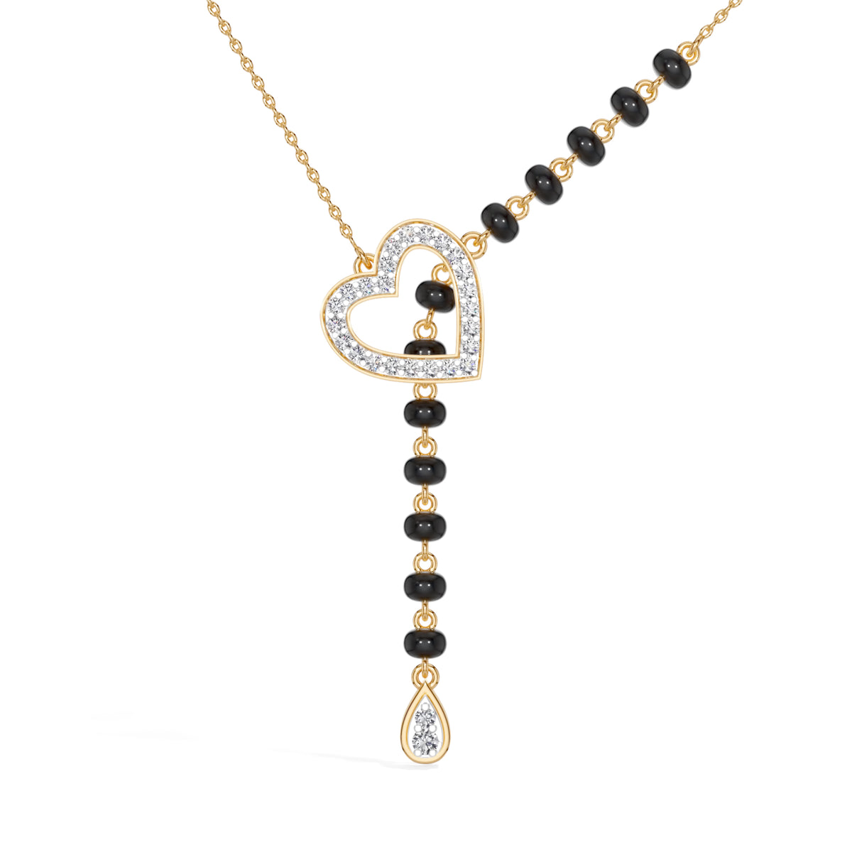 Yellow Gold Heart Pave Drop Round Lab Grown Diamond Orvexa Mangalsutra
