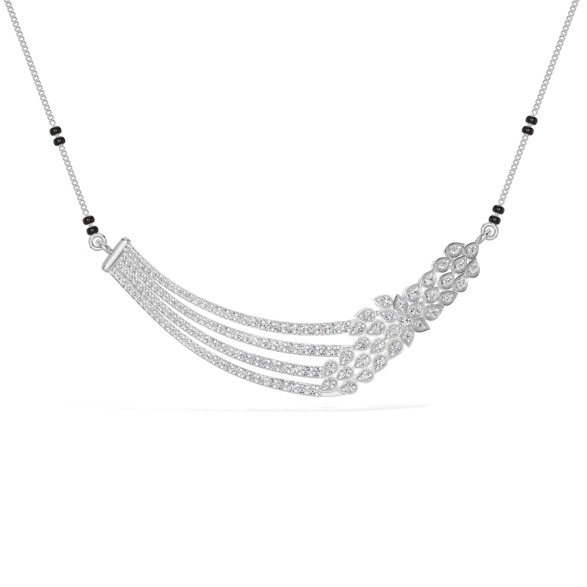 White Gold Multi Row Pave Round Lab Grown Diamond Vyxen Mangalsutra