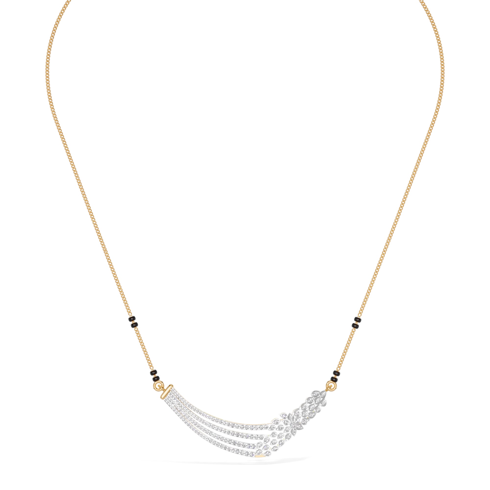 Yellow Gold Multi Row Pave Round Lab Grown Diamond Vyxen Mangalsutra