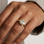 Gold 1Ct Halo Asscher Side Baguette Round Lab Grown Diamond Acario Ring