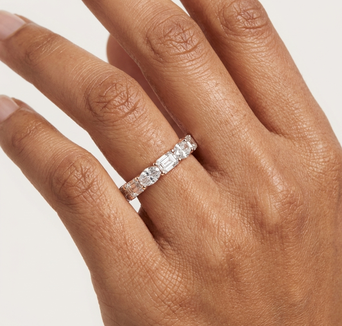 Gold 2Ct Eternity Band Oval Emerald Lab Grown Diamond Acosta Ring