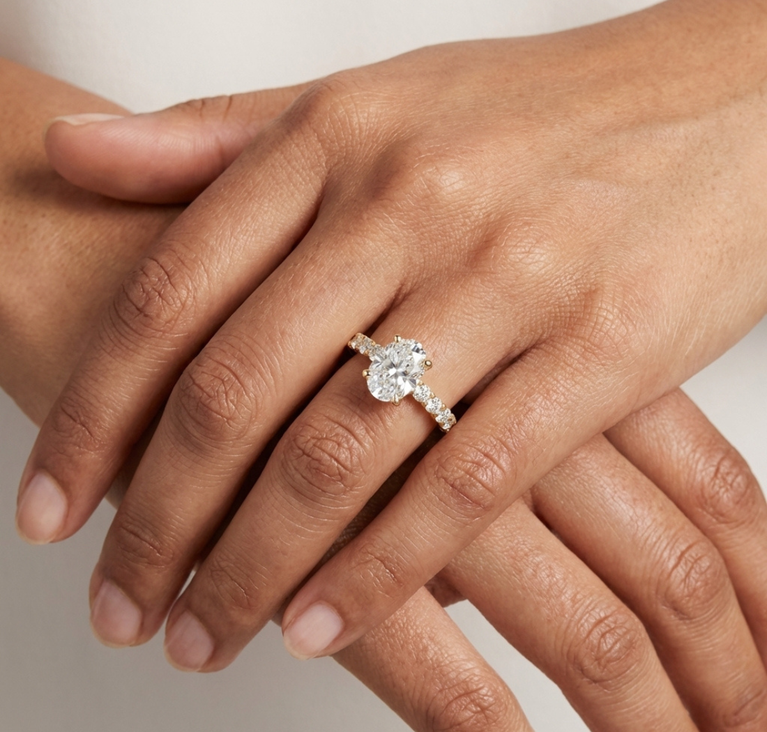 Gold 1Ct Half Eternity Oval Solitaire Lab Grown Diamond Alice Ring