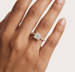 Gold Cushion Cluster Pave Solitaire Round Lab Grown Diamond Alyra Ring