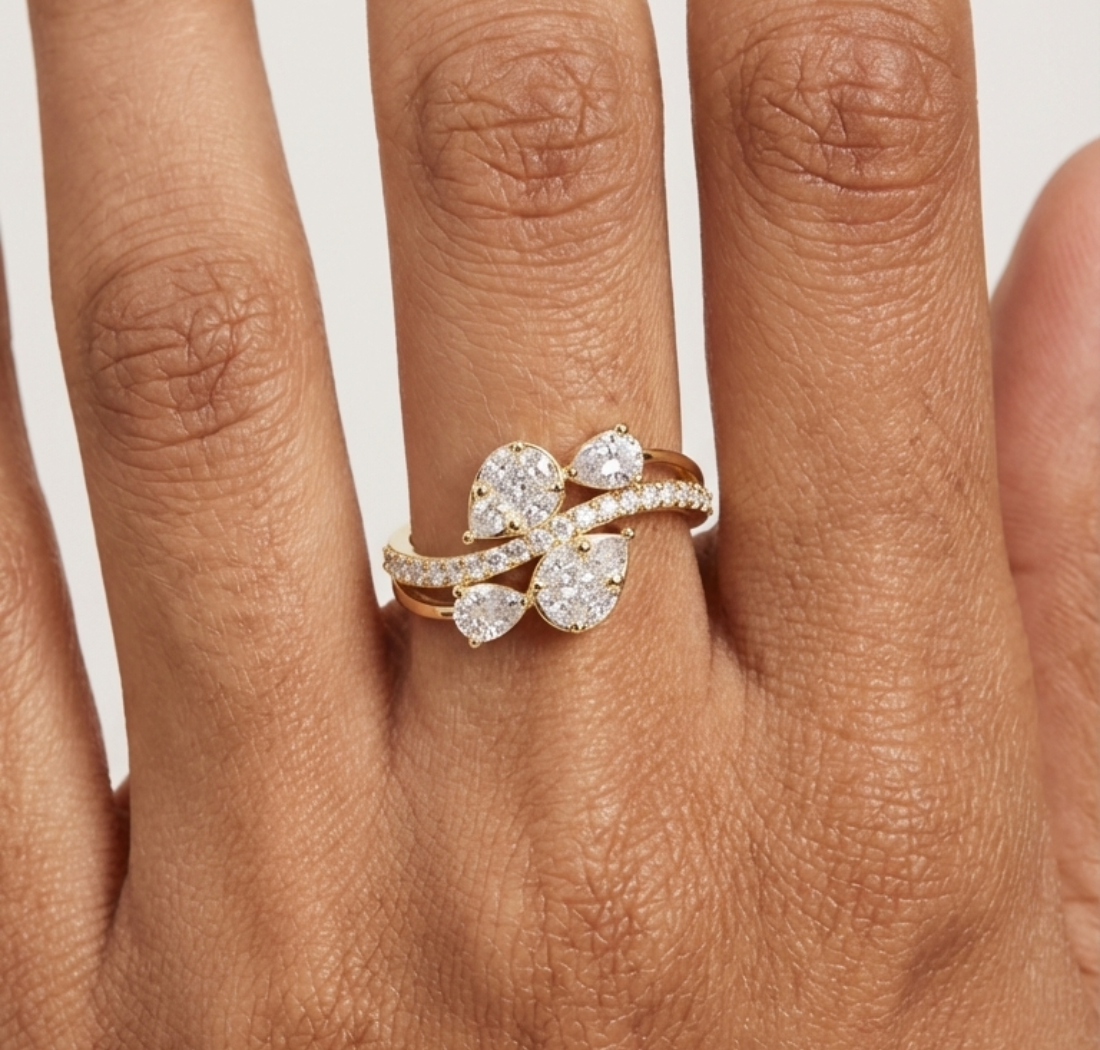 Gold Split Shank Pave Pear Lab Grown Diamond Amiel Ring