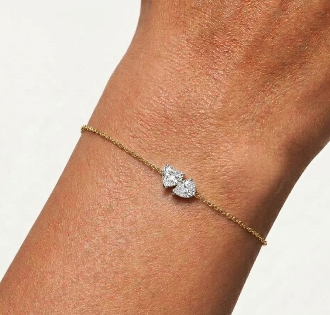 Heart & Pear Lab Grown Diamond Toi-et-Moi Chain Amora Bracelet