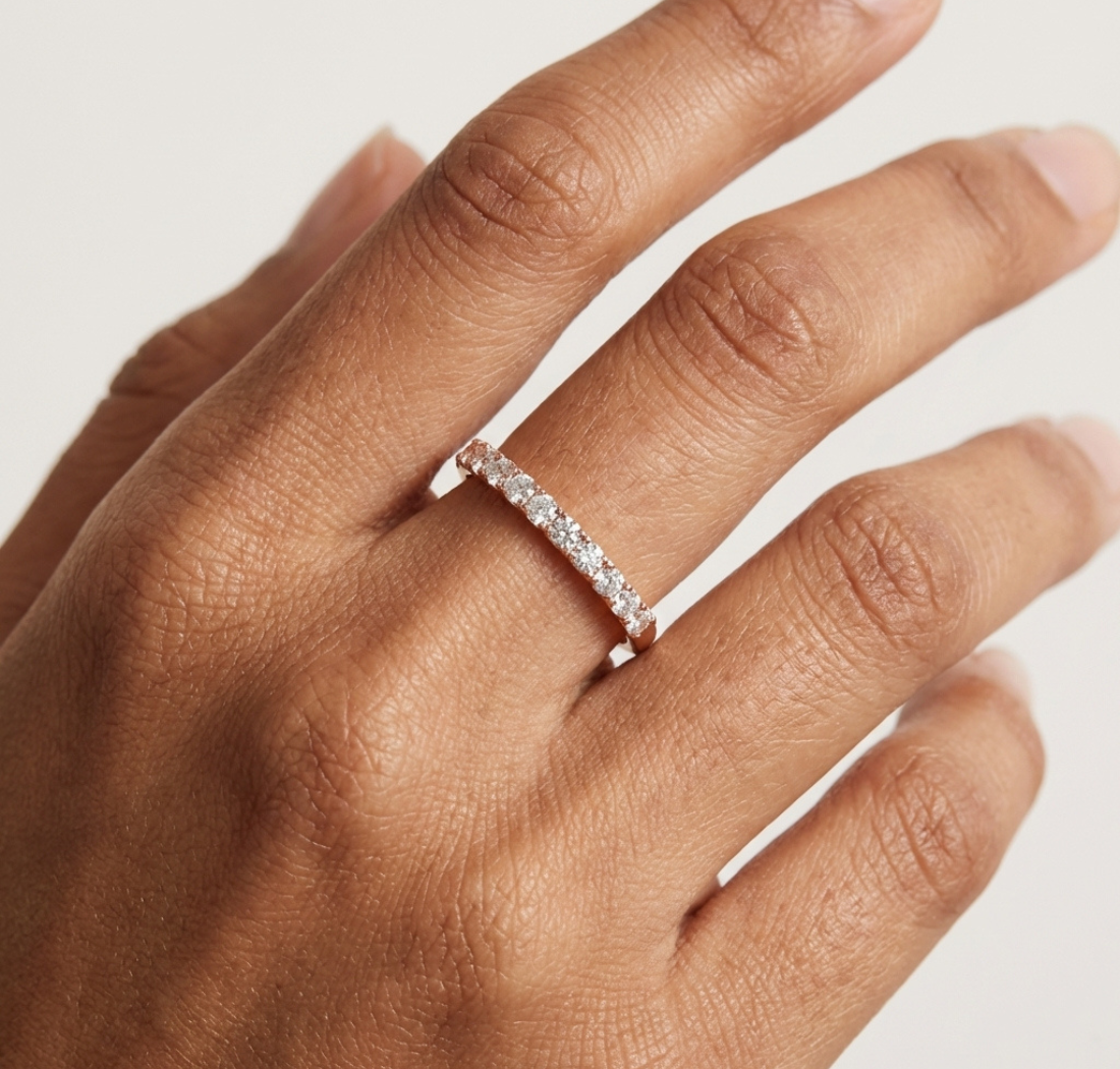 Gold Pave Band Round Lab Grown Diamond Anora Ring