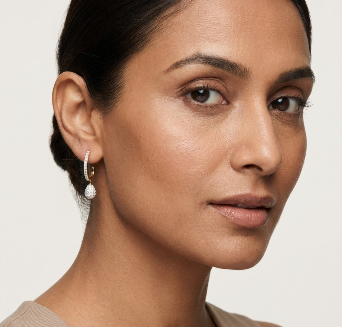 Gold Pave Drop Round Lab Grown Diamond Arixen Earring