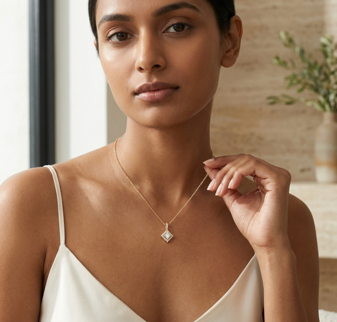 Gold Halo Setting Princess Lab Grown Diamond Arlyn Pendant