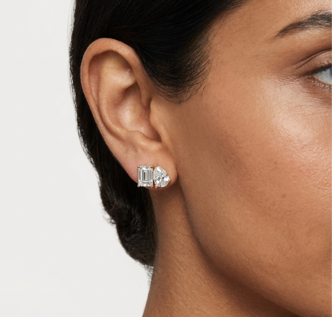 Gold 2Ct Moi Et Toi Lab Grown Diamond Aroa Earrings