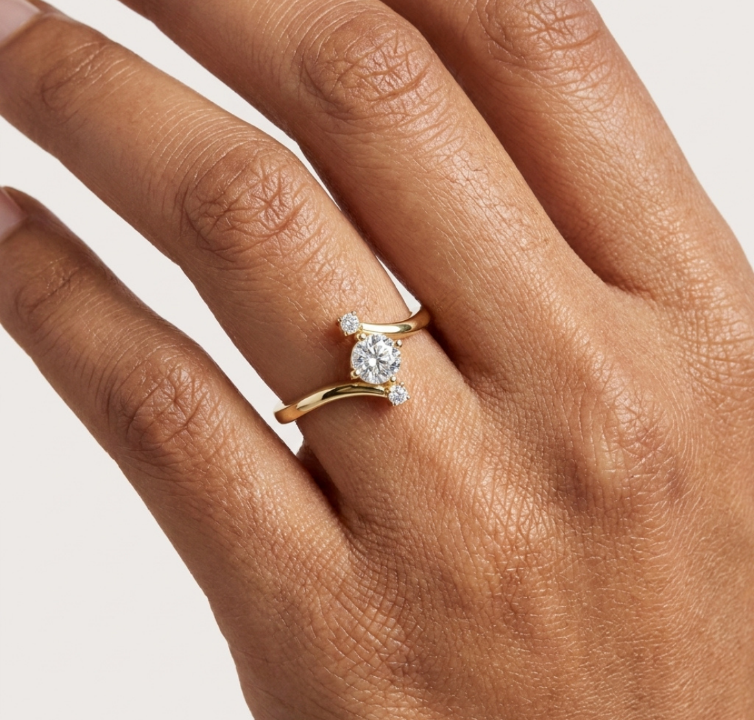Gold Floral Cluster Prong Round Lab Grown Diamond Arxel Ring