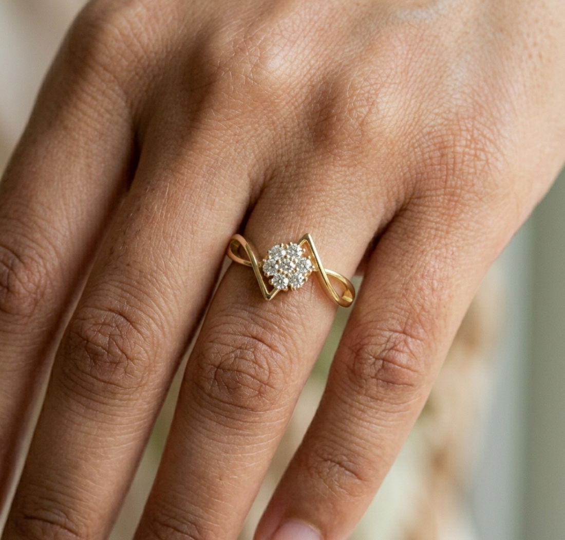 Gold Cluster Setting Round Lab Grown Diamond Avelin Ring