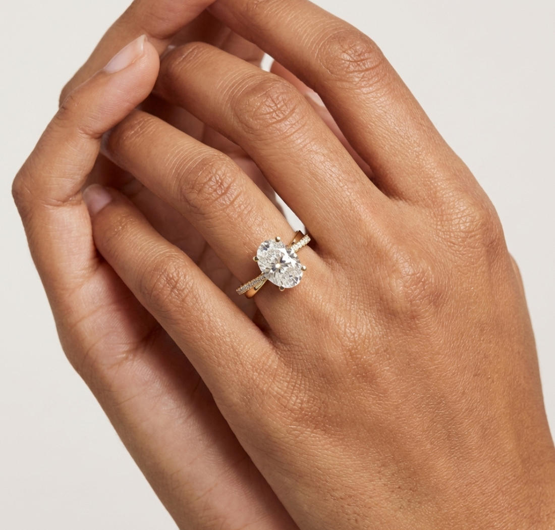 Gold 2 50Ct Oval Solitaire Pave Lab Grown Diamond Avelor Ring