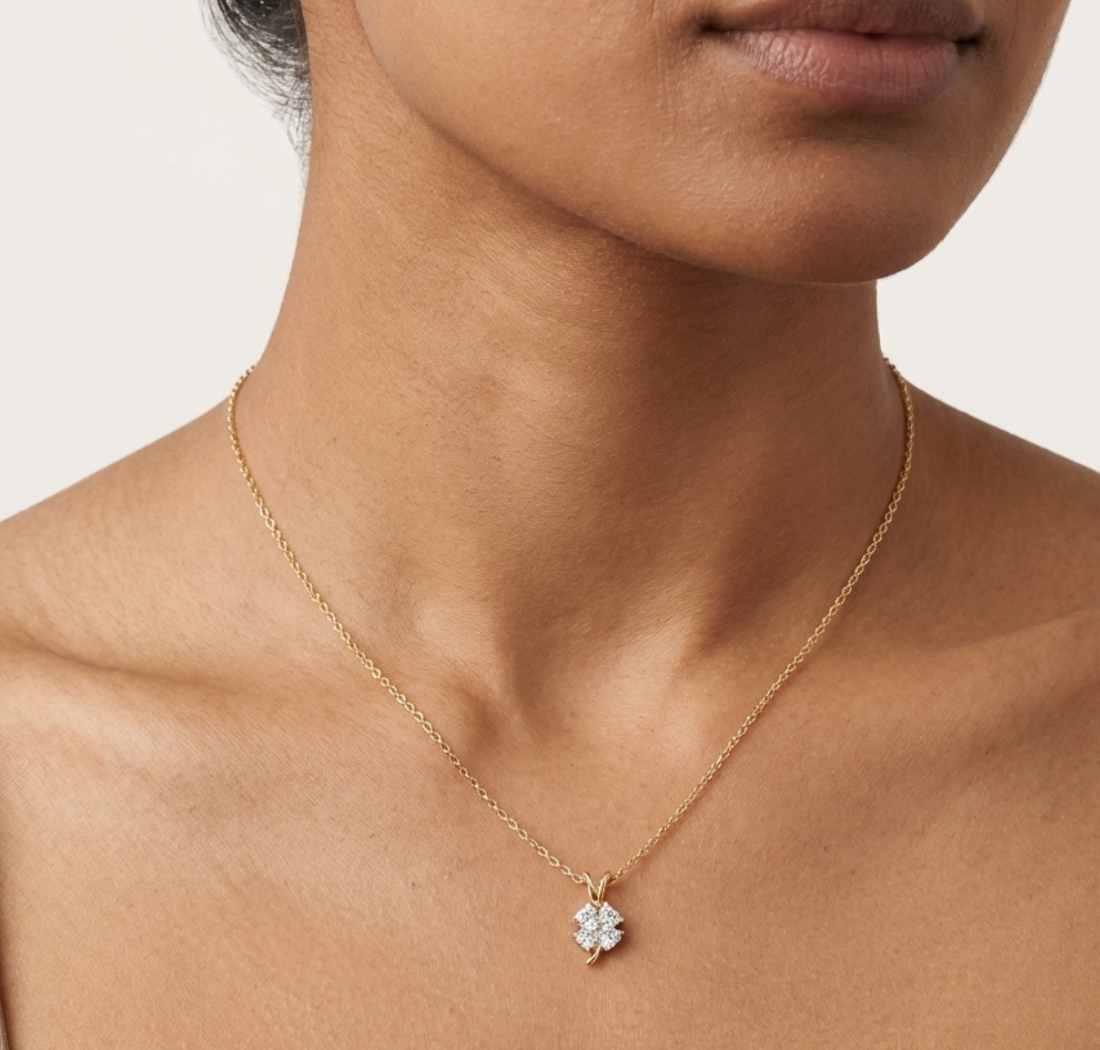 Gold Floral Cluster Prong Setting Heart Lab Grown Diamond Avena Pendant